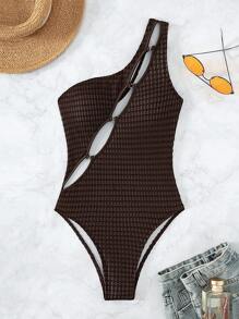 Swim SXY Cut Out One Shoulder One-Piece Swimsuit,Summer Beach Bathing Suit