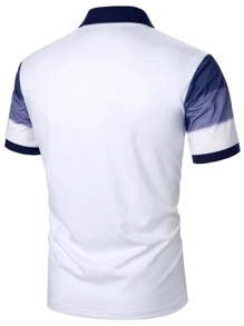 Manfinity Homme Áo thun có cổ Nam Nút phía trước Khối Màu Giải trí - Xanh và trắng - Xem 2