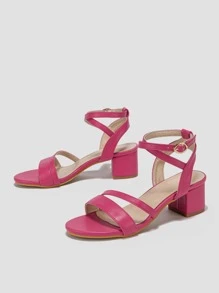 Giày sandal nữ thời trang mũi tròn, quai chéo, gót chunky, kiểu dáng dự tiệc; sandal quai ngang kiểu La Mã, gót chunky. - Màu Hồng Tươi - Xem 4