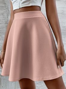 SHEIN Frenchy Solid Waffle Knit Flare Skirt - Baby Pink - View 3