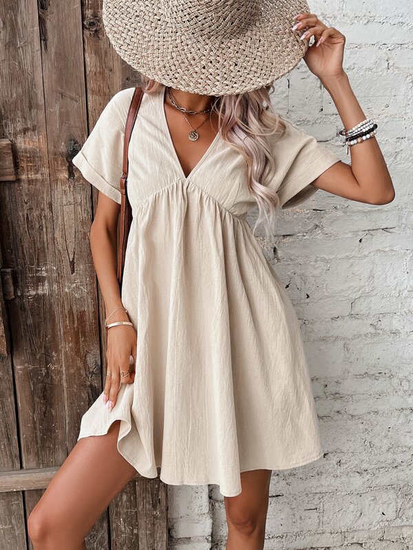 SHEIN Frenchy Solid Batwing Sleeve Smock Dress