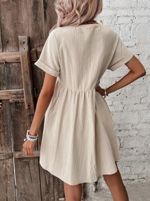 SHEIN Frenchy 素色蝙蝠袖娃娃裙 - 杏色 - 查看 2