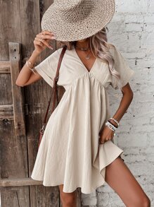 SHEIN Frenchy 素色蝙蝠袖娃娃裙 - 杏色 - 查看 6