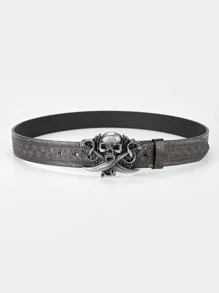 Men Skull Decor Geo Buckle Belt Street Halloween Skeleton Casual, Business, Boyfriend Husband Father Dad Men Gift, Daily Wear, Fashion, Teen, Outdoor, Vacation, Athletic, Travel, Street, Boho, Vintage Fall, Autumn, Halloween Autumn-Winter Accessories,Suitable For Teens, Youth,Men,Casual, Outdoor, Athletic, Vacation, Graduation Gifts, Birthday, Daily Wear - Dark Grey - View 2