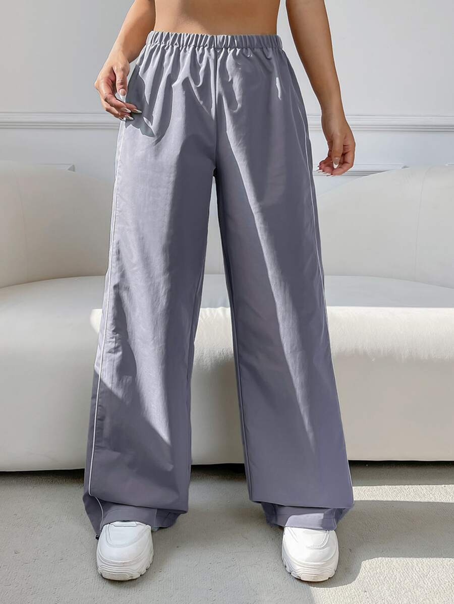 SHEIN EZwear Solid Elastic Waist Wide Leg Pants