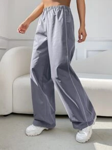 SHEIN EZwear Solid Elastic Waist Wide Leg Pants