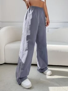 SHEIN EZwear Solid Elastic Waist Wide Leg Pants