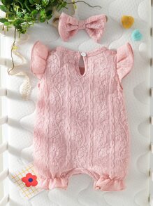 SHEIN Baby Girl Newborn Solid Ruffle Trim Romper