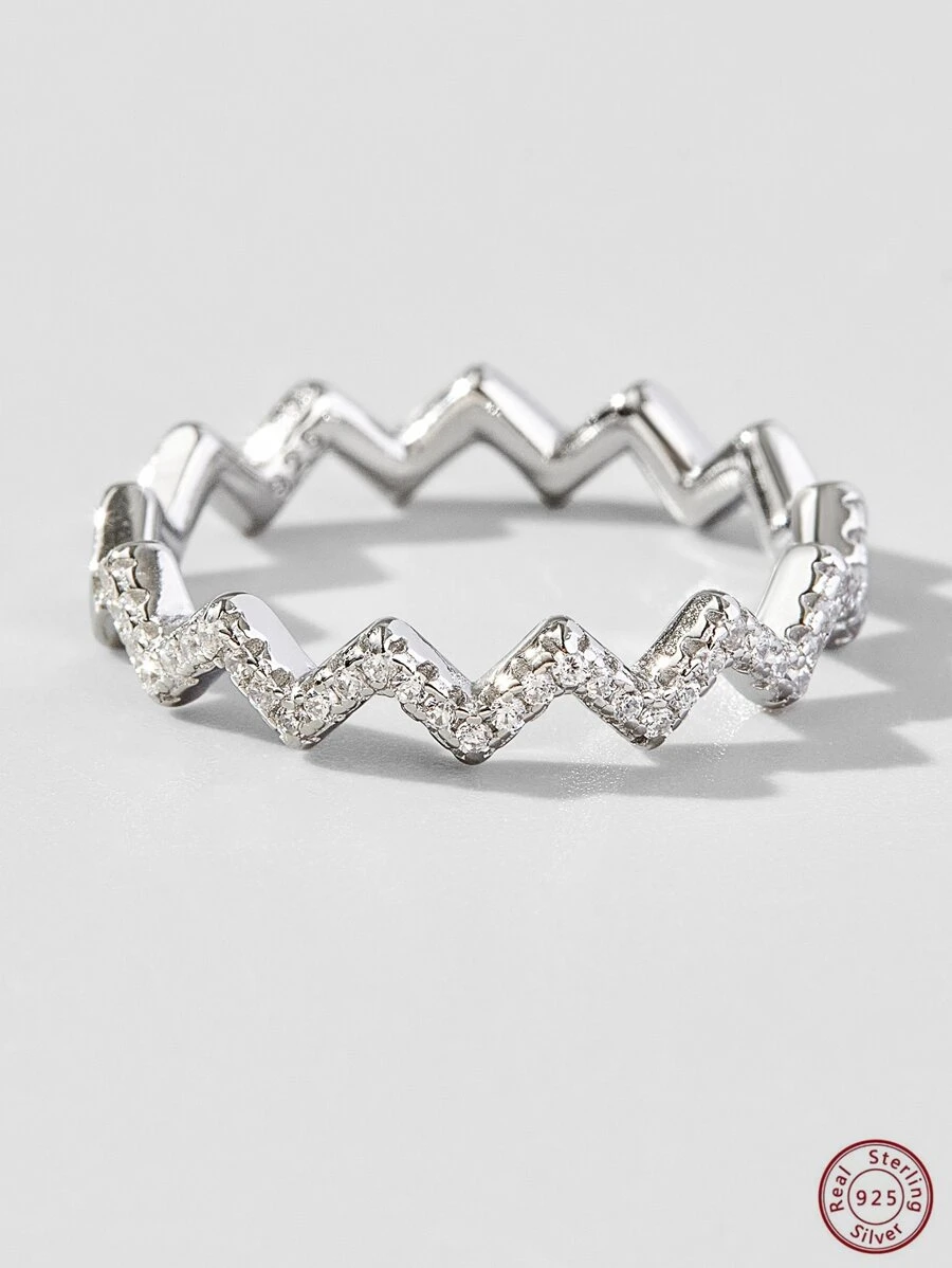 Nhẫn cưới bằng bạc trang trí bằng đá khối Zirconia - Bạc - Xem 1