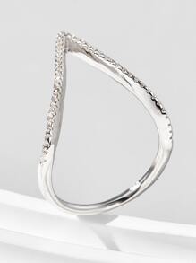 Vaerine 1pc Elegant Fashionable Chic Minimalist 925 Silver Cubic Zirconia V-Shaped 3D Ring, Women's Party/Event Accessory, Gift