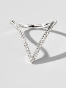 Vaerine 1pc Elegant Fashionable Chic Minimalist 925 Silver Cubic Zirconia V-Shaped 3D Ring, Women's Party/Event Accessory, Gift