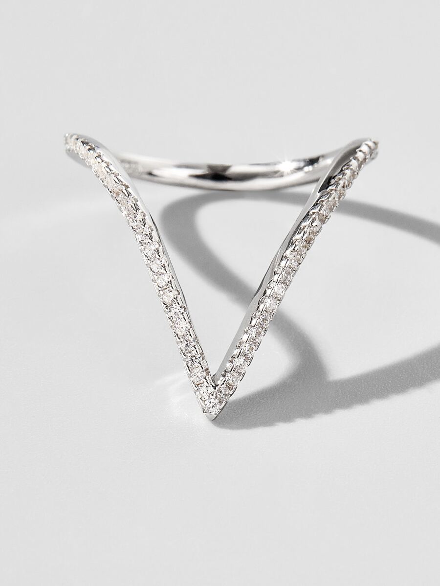 Vaerine 1pc Elegant Fashionable Chic Minimalist 925 Silver Cubic Zirconia V-Shaped 3D Ring, Women's Party/Event Accessory, Gift