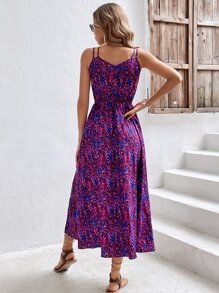 Calvaya Allover Print Split Thigh Cami Dress - Purple - View 2