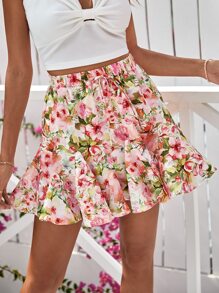 SHEIN VCAY Falda con estampado floral bajo con fruncido - Multicolor - Ver 4