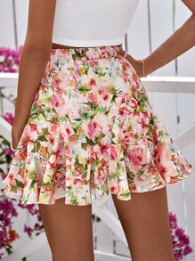 SHEIN VCAY Falda con estampado floral bajo con fruncido - Multicolor - Ver 2