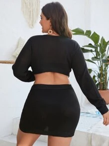 Plus Cut Out Cover Up Dress Without Bikini - Black - View 2