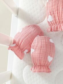 SHEIN 女婴童愛心圖案連身短褲和配件髮箍和圍兜和手套