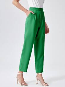 BizChic Solid Fold Pleated Detail Cropped Suit Pants - Green - View 3