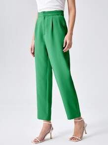BizChic Solid Fold Pleated Detail Cropped Suit Pants - Green - View 4