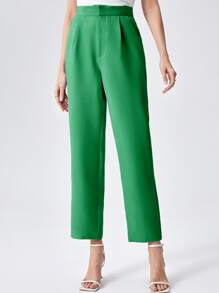 BizChic Solid Fold Pleated Detail Cropped Suit Pants - Green - View 6