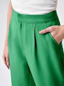 BizChic Solid Fold Pleated Detail Cropped Suit Pants - Green - View 7