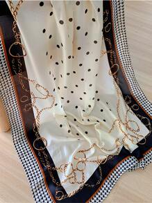 1 件链式印花围巾女式披肩女式围巾头巾、发带、头带非常适合装扮您的冬季秋季 - 米色 - 查看 2