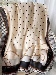 1 件链式印花围巾女式披肩女式围巾头巾、发带、头带非常适合装扮您的冬季秋季 - 米色 - 查看 5