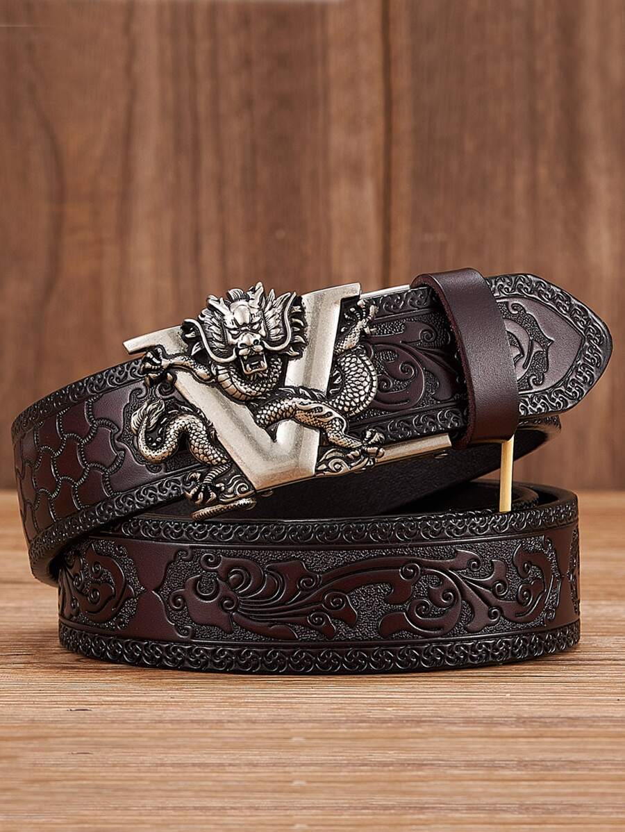 Thắt lưng trang trí ngựa in hoa cho nam - Cà phê nâu - Xem 1