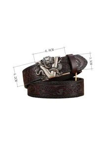 Thắt lưng trang trí ngựa in hoa cho nam - Cà phê nâu - Xem 3