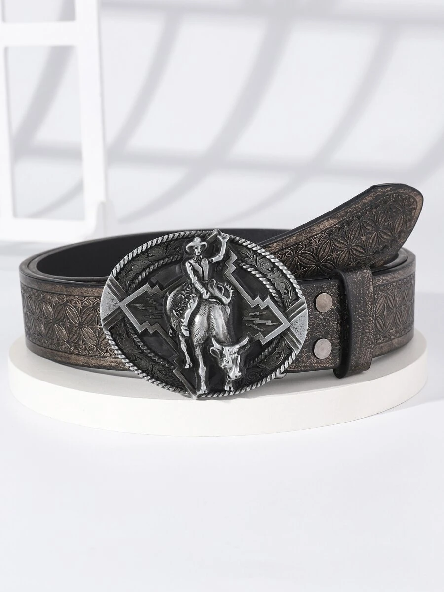 1入組男士馬裝飾橢圓形搭扣復古皮帶