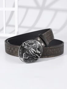 1入組男士馬裝飾橢圓形搭扣復古皮帶