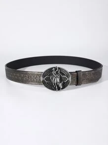 1入組男士馬裝飾橢圓形搭扣復古皮帶