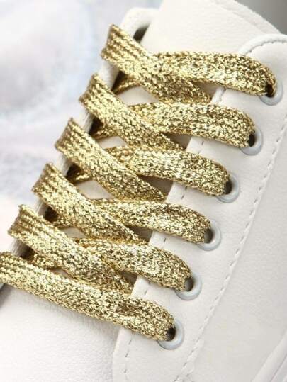 Shiny Gold Glitter Flat Cute Unisex Performance Sneakers, Fashion Skate Shoes, Lace-Up, Versatile Korean Style