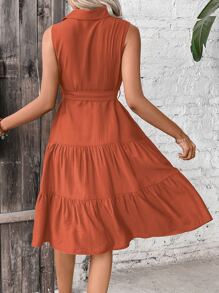 Breezaya Đầm Maxi Sơ Mi Thắt Lưng Viền Ruffle Trang Phục Đi Biển Cho Nữ - Màu Cam cháy - Xem 2