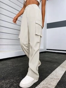 SHEIN Unity Quần Cargo Túi Nắp Bên Hông - Màu be - Xem 3