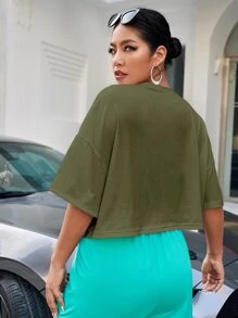 SHEIN EZwear Plus Solid Drop Shoulder Crop Tee