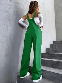 SHEIN Unity 1pc Flap Pocket Overall Jumpsuit - Green - View 2