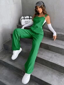SHEIN Unity 1pc Flap Pocket Overall Jumpsuit - Green - View 3