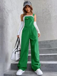 SHEIN Unity 1pc Flap Pocket Overall Jumpsuit - Green - View 4