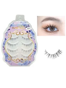 4對裝透明帶10-15毫米漫畫睫毛天然翼狀柔軟全條睫毛多件裝 - 黑色 - 查看 1