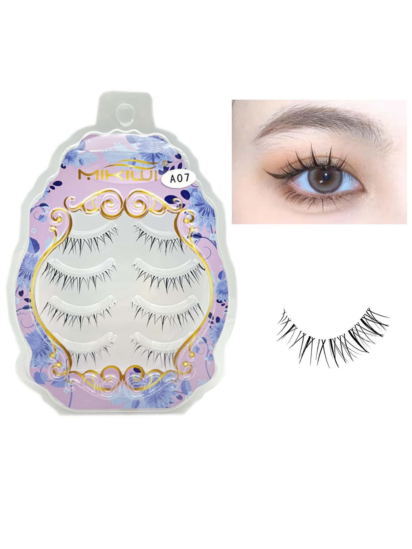 4對裝透明帶10-15毫米漫畫睫毛天然翼狀柔軟全條睫毛多件裝 - 黑色 - 查看 1