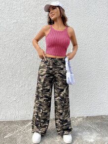 SHEIN EZwear 素色吊帶短上衣 - 粉色 - 查看 4