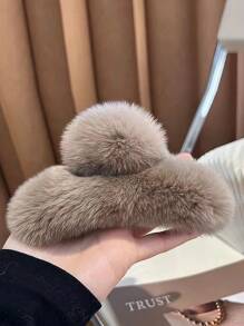 Pom Pom Decor Fluffy Hair Claw Fall Winter Hair Clip Claw Clip Hair Accessories For Women For Vacation Outfits Woman - Mocha Brown - View 2