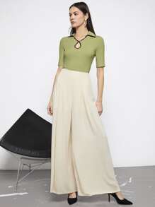 BizChic Contrast Binding Ribbed Knit Tee - Lime Green - View 4