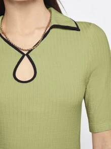 BizChic Contrast Binding Ribbed Knit Tee - Lime Green - View 5