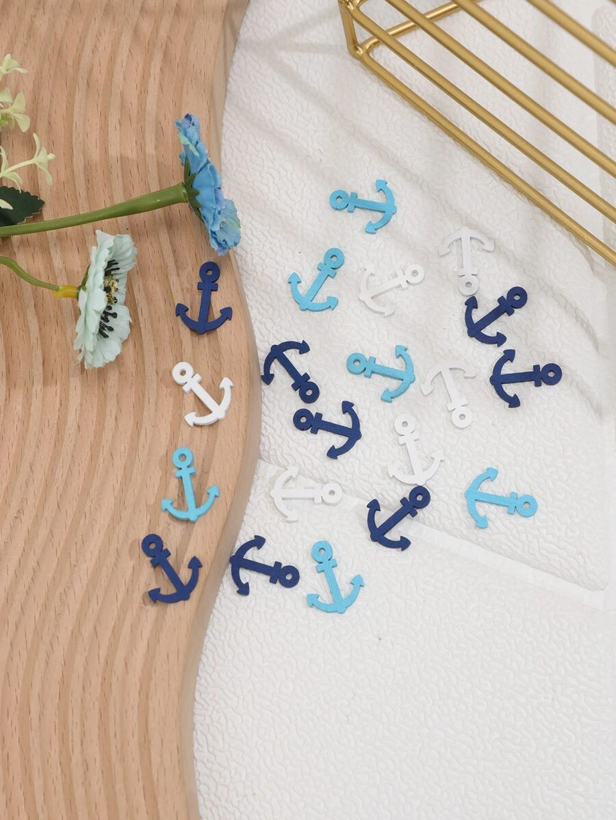 50pcs/set Wooden Throwing Decoration, Creative Mixed Color Anchor Design Confetti For Party - Multicolor - View 1
