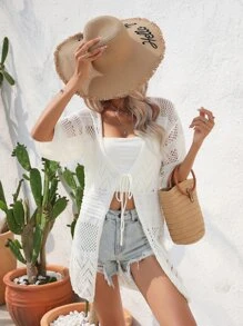 Tie Front Kimono - White - View 1