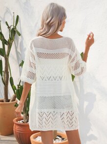 Tie Front Kimono - White - View 2