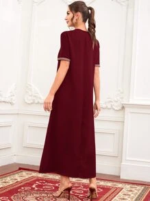 Al Najma Burgundy Red Chevron Print Dual Pocket Tunic Dress - Burgundy - View 2