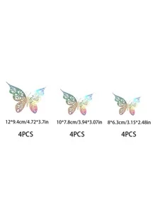 1 Set 12pcs Hollow Out 3D Butterfly Sticker,Colorful Butterfly Wall Decorations For Living Room And Bedroom,Stickers,Wall Decal, Vinyl Decal For Home Decorations,Spring Decoration Items Refresh Your Home,Rama Decoration Stickers - Multicolor - View 6